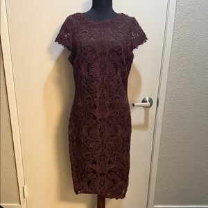 Tadashi Shoji Rich Brown Lace Midi Dress